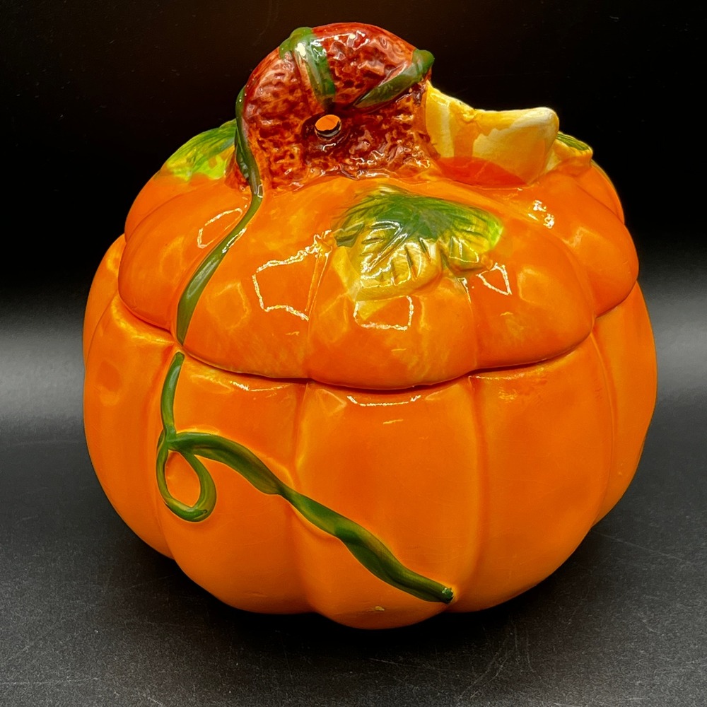 Vtg Royal Norfolk Ceramic Pumpkin Candy Jar Fall Harvest Halloween Decor 5.5"